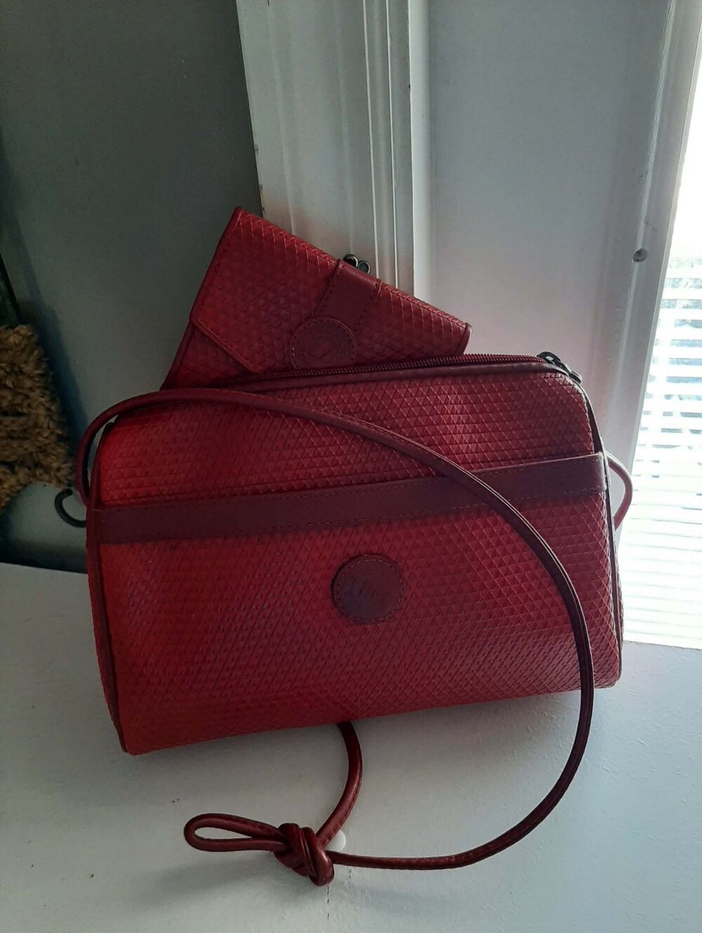 LIZ CLAIBORNE 1983 Retired Capsule Set | Red Textured Logo Crossbody & Wallet